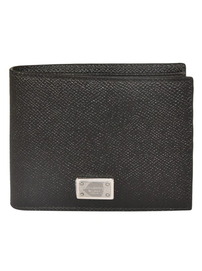 Dolce & Gabbana Logo-plaque Grained Wallet In Black
