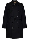 BURBERRY BLACK COTTON GABARDINE DOUBLE-BREASTED TRENCH COAT