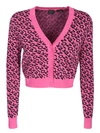 Pinko Allover Logo Knitted Cardigan In Pink/black