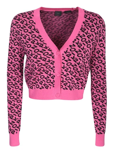 Pinko Logo-jacquard V-neck Cardigan In Pink