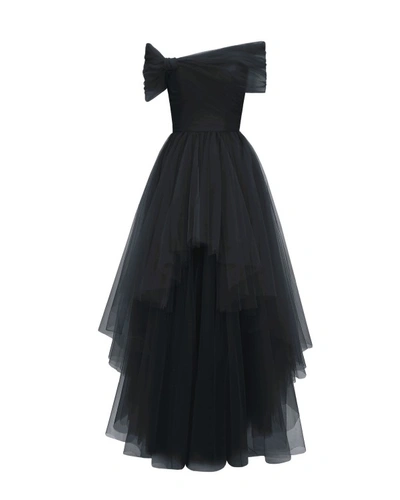 Gemy Maalouf Asymmetrical Tulle Black Dress - Long Dresses