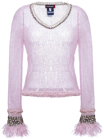 Andreeva Baby Pink Handmade Knit Top In Purple