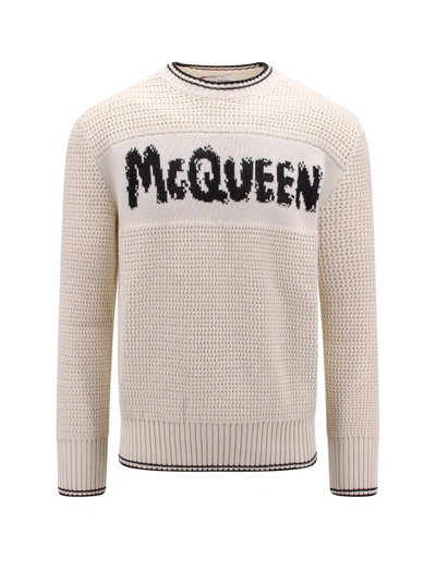 Alexander Mcqueen Logo Embroidered Sweater In Neutrals