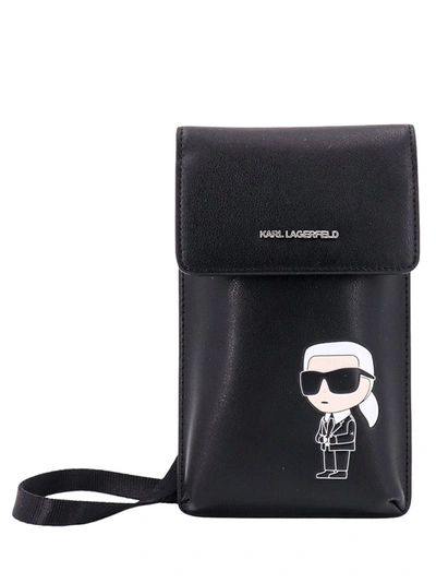 Karl Lagerfeld Leather Multipouch With Shoulder Strap In Black