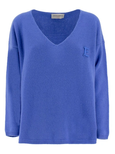 Ermanno Scervino Blue Wide V-neck Sweater