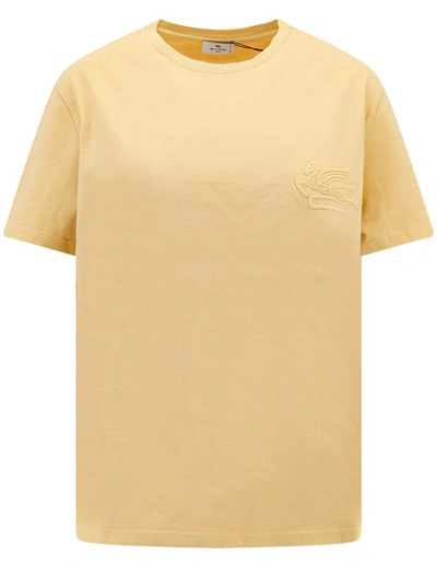 Etro Frontal Pegaso Logo Yellow Cotton T-shirt