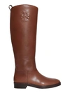 Tory Burch Logo-embossed Tall Leather Boots In Brown