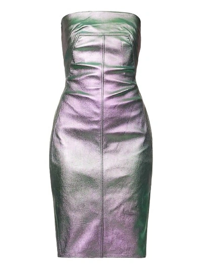Rick Owens Iridescent Leather Strapless Midi Dress In Purple