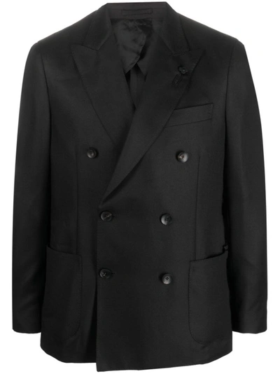 Lardini Black Double-breasted Wool Blend Jacket