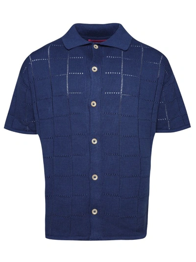 The Elder Statesman Pointelle-knit Short-sleeved Shirt In Blue Jay