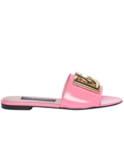 Dolce & Gabbana Leather Logo Flats In Pink