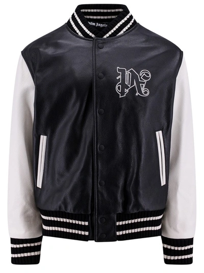 PALM ANGELS EMBROIDERED MONOGRAM LEATHER JACKET