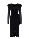 PHILOSOPHY DI LORENZO SERAFINI STRETCH TULLE WRAP DRESS WITH SHOULDER PADS