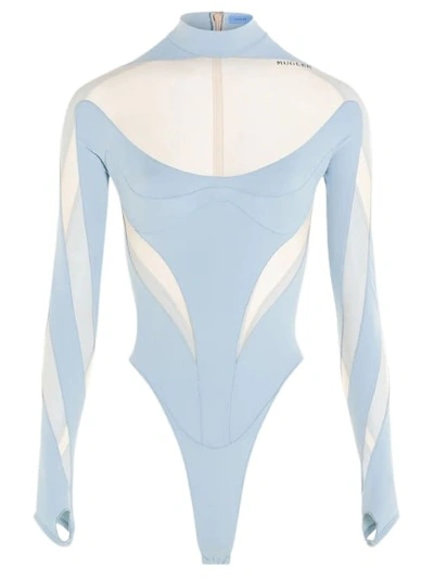 Mugler Blue & Beige Illusion Bodysuit