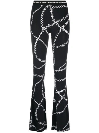 Versace Jeans Couture Chain-print Flared Trousers In Black