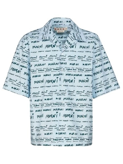 Marni Logo-print Cotton Shirt In Blue