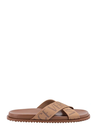 Versace Brown Leather-blend Slipper In Multi-colored
