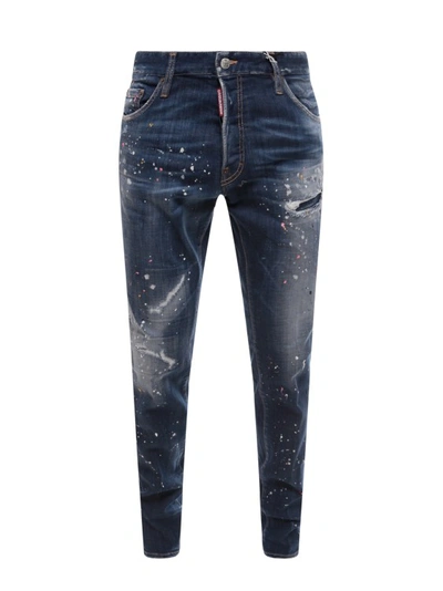 Dsquared2 Denim Jeans With Destroyed Effect And Paint Stains In Blue