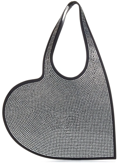 Coperni Heart-shaped White Crystal-embellished Tote Bag In Black