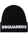 DSQUARED2 EMBROIDERED BLACK BEANIE