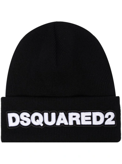 Dsquared2 Embroidered Logo Patch Beanie In Black