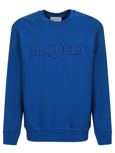 Alexander Mcqueen Logo Embroidered Crewneck Sweatshirt In Blue