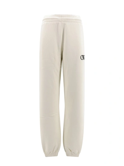 Off-white Cotton Trouser With Flocked Monogram In Neutrals
