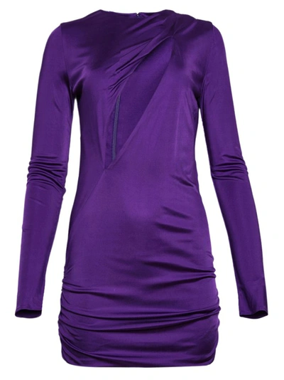 Versace Woman Purple Viscose Mini Dress In Bright Dark Orchid