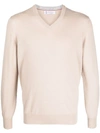 BRUNELLO CUCINELLI BEIGE V-NECK SWEATER