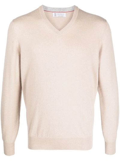 Brunello Cucinelli V-neck Sweater In Neutrals