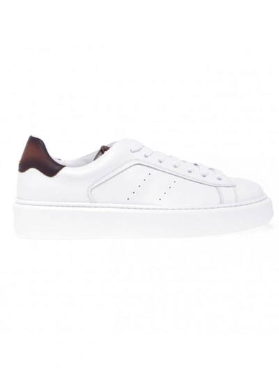 Doucal's White Leather Sneakers In Orange