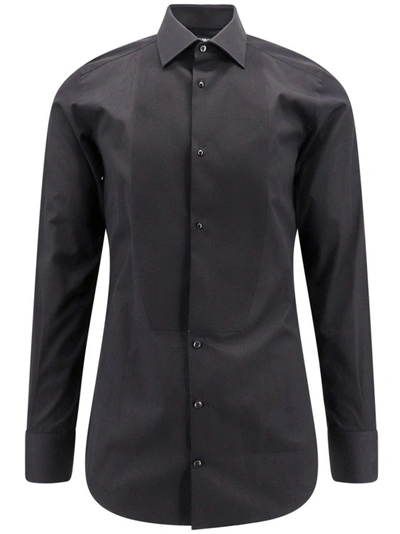 Dolce & Gabbana Cotton Shirt With Frontal Plastron In Black