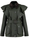 Chloé X Barbour Corduroy-trim Waxed-cotton Jacket In Green