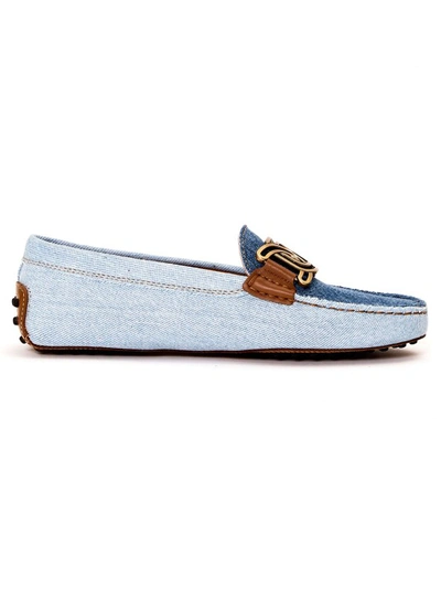 Tod's Mokassins Gommino Aus Denim Und Leder In Gray