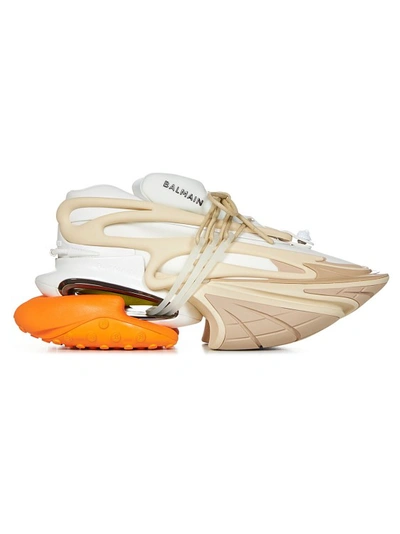 Balmain White And Beige Low-top Sneakers In Orange