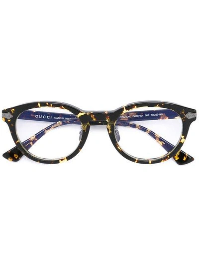 Gucci Debossed Detailing Round-frame Glasses In Brown