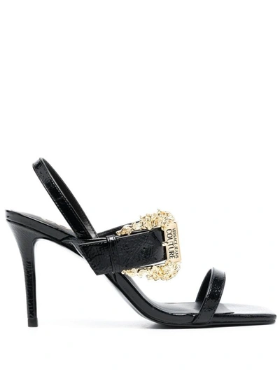 Versace Jeans Couture Buckle-fastening Heeled Sandals In Black