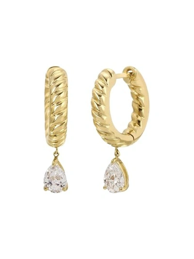Anita Ko Small Zoe Huggie Earrings With Pear Diamond Drops In 18k Yellow Gold
