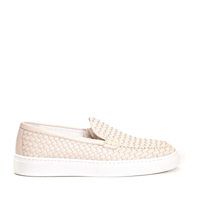Doucal's Woven Beige Leather Moccasins In Neutrals
