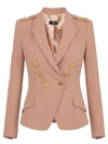 Elisabetta Franchi Nude Double Breasted Blazer With Logo In Brown