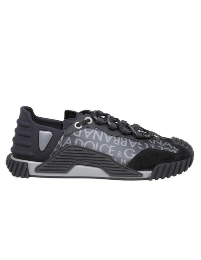 Dolce & Gabbana Logo Print Leather And Fabric Sneakers In Black