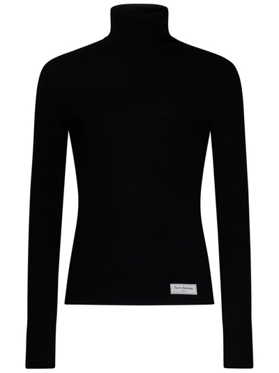 Balmain Logo-patch Ribbed-knit Jumper In Black