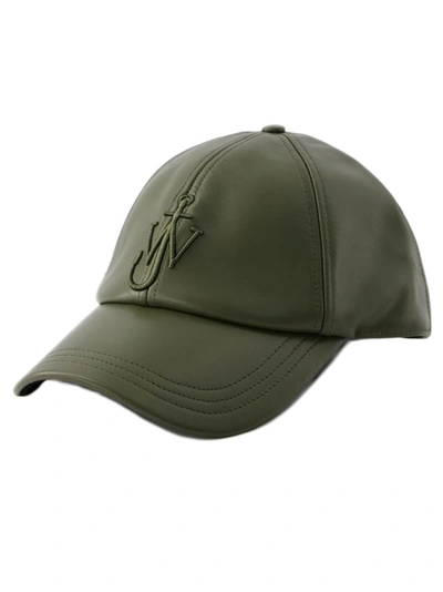 Jw Anderson Baseball Cap - Leather - Dark Olive In Green