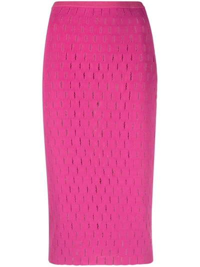 Genny Open-knit Pencil Skirt In Pink