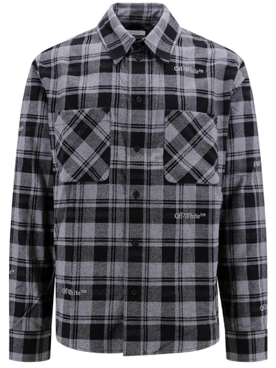 OFF-WHITE COTTON SHIRT WITH CHECK MOTIF