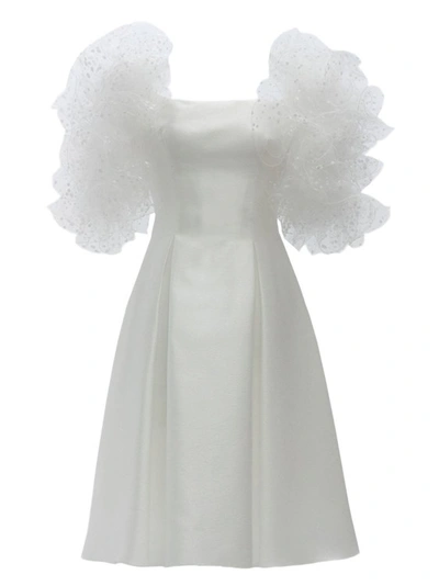 Gemy Maalouf Dramatical Ruffled Shoulders Dress - Short Dresses In White