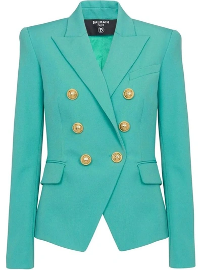 Balmain Peak-lapels Double-breasted Blazer In Green