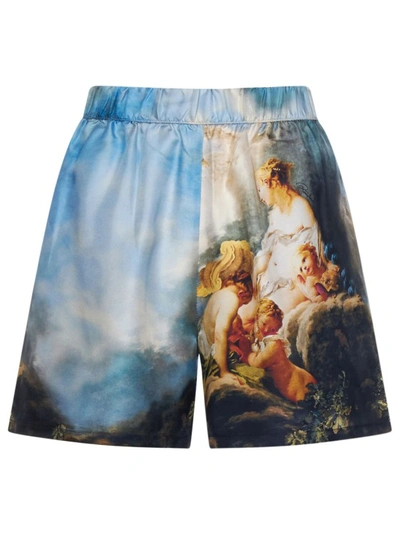 ROBERTO CAVALLI PRINTED SILK SATIN HIGH RISE SHORTS 