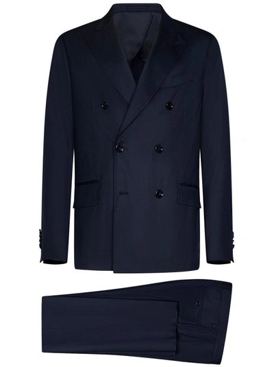 Lardini Blue Suit In Wool And Silk Blend
