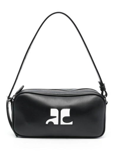Courrèges Black Vachette Leather Handbag In 黑色